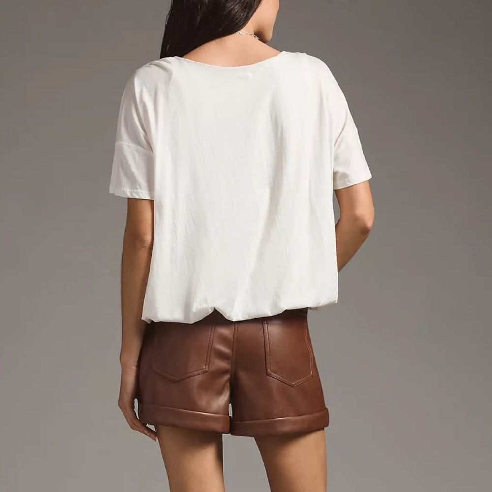 Maeve Anthro Oversized V-Neck Cotton Bubble Tee White Short Sleeve Size XS - Picture 2 of 8